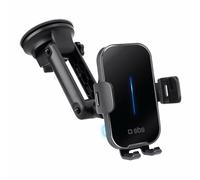 SBS TESUPEXTWIR15W Support Voiture Actif Smartphone/Mobile Ventouse, Charge Wireless 15W, USB-C, Rotation 360°, Écran Max 7", Noir, Câble USB inclus