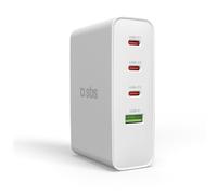 SBS Travel Adapter USB-C 100W, Chargeur de Voyage avec Prises US/UK/EU/AU, Adaptateur Convertisseur avec 4 Ports USB, Power Delivery (PD), Charge Rapide pour iPhone, Samsung, MacBook et Laptop, Blanc