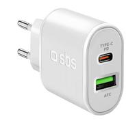 SBS Wall Charger blanc 20W 2 connecteurs TETRPD20W 1xUSB-A + 1xUSB-C PD 20W