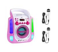 Fenton SBS30P - Enceinte Karaoké Portable avec 2 Microphones - Rose, Fonction Bluetooth et Effets Lumineux LED, Lecteur CD + G, Parfait pour Une Soirée Karaoké, Idéal pour Chanter Entre Amis