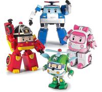 SBSG Robocar Poli Lot de 4 robots transformables Poli + Amber + Roy + Helly, figurine d'action transformable de 4 pouces, ensemble de jeu de vehicule d'urgence, vacances Bi