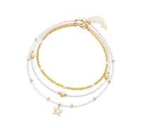 Sbshiouu Ensemble de bijoux en perles de coquillage à usages multiples - Collier réglable - Bracelet de cheville - Pratique pour les vacances à la plage, 345CM 18CM 20CM, Métal