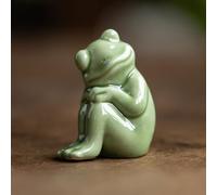 Sbuxhrkid Figurine grenouille en céramique faite à la main - Décoration de jardin zen porte-bonheur pour les amateurs de thé, décoration de maison et de bureau, cadeau unique