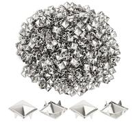 SBYURE Lot de 200 clous en argent de 12 mm pour vêtements, 4 mâchoires carrées, punk, pyramide, rivets pour chaussures, vestes, sacs à dos, artisanat du cuir