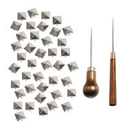 SBYURE Lot de 500 rivets carrés à quatre mâchoires de 10 mm en métal argenté en forme de pyramide pour loisirs créatifs, punk, pointes, accessoires avec 2 poinçons droits