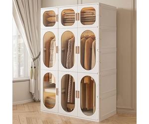 SBZIOJHDR Armoire montée, Armoire de Chambre Bon marché, penderie Pliable en Acrylique avec Tringle et roulettes, matériaux PP métal(107 * 55 * 164cm)