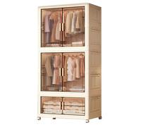 SBZIOJHDR Armoire montée, Armoire-penderie en Plastique avec Portes magnétiques, Doubles Transparentes et roulettes pivotantes Freins(70 * 38 * 165cm)