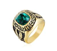 SBZIOJHDR bagues pour hommes, Acier titane avec inscription HIGHSCHOOL et zircon cubique rouge, vert bleu