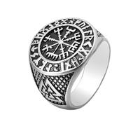 SBZIOJHDR bagues pour hommes, Amulette runique nordique Valknut Vegvísir Étoile à 8 branches Acier inoxydable Protection contre les tempêtes(Silver,O)