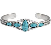 SBZIOJHDR Bracelet en argent, Bracelets en pierre turquoise bleue naturelle, perles ovales bohèmes, joncs ouverts, bijoux