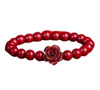 SBZIOJHDR Bracelet en diamants Bracelet en quartz vintage avec perle forme de rose sculptée, pierre précieuse naturelle, porte-bonheur et amulette Reiki, 8 mm(Rose-8mm)