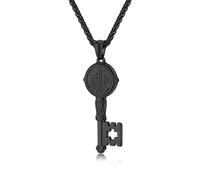 SBZIOJHDR collier, Collier avec médailles et clés de Saint Benoît en acier inoxydable, amulette protection catholique, pendentif anti-maléfique(Black)