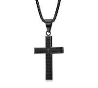 SBZIOJHDR collier, Collier croix avec la prière du Seigneur gravée à main | Acier inoxydable gravé en profondeur(Black)