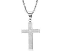 SBZIOJHDR collier, Collier croix avec la prière du Seigneur gravée à main | Acier inoxydable gravé en profondeur(Silver)