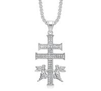 SBZIOJHDR collier, Collier croix Christian Caravaca, pendentif amulette religieuse en acier titane orné d'anges(Silver)