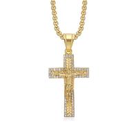 SBZIOJHDR collier, Collier crucifix de Jésus inspiré par la Passion du Christ, serti diamants, en acier titane et orné d'une rose croix. Influence religieuse(Gold)
