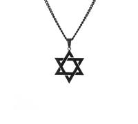 SBZIOJHDR collier, Collier Hexagramme Étoile de David en acier titane, symbole protection et culture juive, pendentif Sceau Salomon(Black)