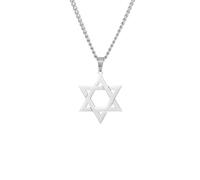 SBZIOJHDR collier, Collier Hexagramme Étoile de David en acier titane, symbole protection et culture juive, pendentif Sceau Salomon(Silver)