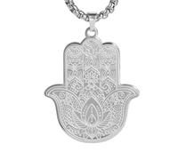 SBZIOJHDR collier, Collier Main de Fatima Gardienne Spirituelle - Pendentif en Acier Inoxydable Plaqué Or 18K(Silver)