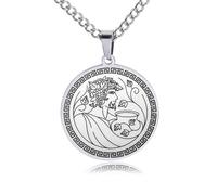 SBZIOJHDR collier, Collier médaillon inspiré du mythe grec de Dionysos - Médaille d'honneur gravée en acier titane noir(Silver)
