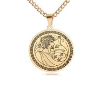 SBZIOJHDR collier, Collier médaillon inspiré du mythe grec de Dionysos - Médaille d'honneur gravée en acier titane noir(Gold)