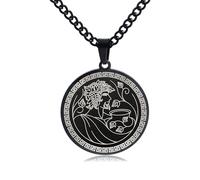 SBZIOJHDR collier, Collier médaillon inspiré du mythe grec de Dionysos - Médaille d'honneur gravée en acier titane noir(Black)