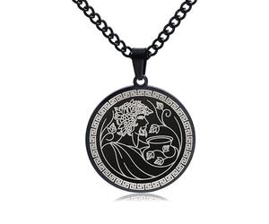 SBZIOJHDR collier, Collier médaillon inspiré du mythe grec de Dionysos - Médaille d'honneur gravée en acier titane noir(Black)