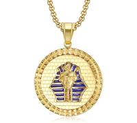 SBZIOJHDR collier, Pendentif en acier titane plaqué or, représentant un masque de roi égyptien, avec chaîne à maillons, souvenir du pharaon