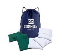 SC Cornhole Games Lot de 8 sacs de maïs résistants aux intempéries - Taille réglementaire professionnelle - Utilisation sur des planches de maïs Pro ou des ensembles de poufs (blanc/vert)
