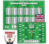 SC Products Grande carte murale A1 de la Coupe du monde de football 2026 avec groupe et phase de décollage au Royaume-Uni | 84 x 59 cm Tableau mural imprimé avant et arrière Coupe du monde de football