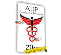 SC ® - Sticker / Autocollant - Caducée ADP - Auxiliaire de Puériculture - Date Personnalisable - Type de pose Vitrophanie* (se colle sur le pare-brise à l'intérieur du véhicule)