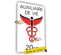 SC ® - Sticker/Autocollant - Caducée Auxiliaire de Vie - Date Personnalisable - Type de pose Vitrophanie* (se colle sur le pare-brise à l'intérieur du véhicule) - Fabrication Française