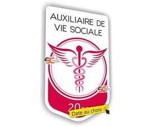 SC ® - Sticker/Autocollant - Caducée Auxiliaire de Vie Sociale - Date Personnalisable - Type de Pose Vitrophanie* (se Colle sur Le Pare-Brise à l'intérieur du véhicule) 2023-2024
