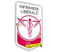 SC ® - Sticker/Autocollant - Caducée Infirmière Libérale - Date Personnalisable - Type de Pose Vitrophanie* (se Colle sur Le Pare-Brise à l'intérieur du véhicule) 2023-2024