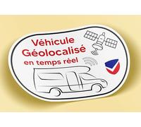 SC ® - Sticker/Autocollant - Camping Car " Véhicule Géolocalisé en temps réel " Traceur GPS - Modèle Unique & Original - Fabrication Française (Largeur 12 cm/Hauteur 8,5 cm)