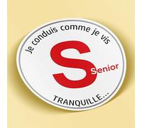 SC ® - Sticker/Autocollant - Disque S Humour " Je conduis comme je vis.. Tranquille " Senior au volant - idée Cadeau originale - Fabrication Française (Modèle 16)