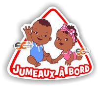 SC ® - Sticker/Autocollant Jumelles - Jumeaux à bord - Modèle Afro Fille/Garçon - Enfant/Bébé à bord - Fabrication Française (Modèle Fille/Garçon)