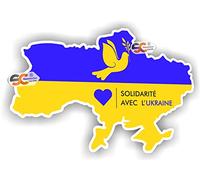 SC ® - Sticker/Autocollant - Solidarité Ukraine Carte - Fabrication Française (Largeur 14 cm/Hauteur 9,5 cm)