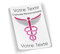 SC ® - Sticker/Autocollant - Vignette Caducée Personnalisable 3 Lignes de texte - Vitrophanie Pare-Brise - Professionnels de Santé - 12 x 7,5 cm - Fabrication Française (Modèle 1)