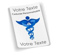 SC ® - Sticker/Autocollant - Vignette Caducée Personnalisable 3 Lignes de texte - Vitrophanie Pare-Brise - Professionnels de Santé - 12 x 7,5 cm - Fabrication Française (Modèle 5)