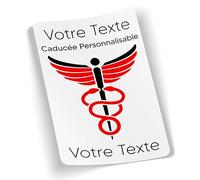 SC ® - Sticker/Autocollant - Vignette Caducée Personnalisable 3 Lignes de texte - Vitrophanie Pare-Brise - Professionnels de Santé - 12 x 7,5 cm - Fabrication Française (Modèle 3)