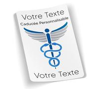 SC ® - Sticker/Autocollant - Vignette Caducée Personnalisable 3 Lignes de texte - Vitrophanie Pare-Brise - Professionnels de Santé - 12 x 7,5 cm - Fabrication Française (Modèle 2)