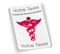 SC ® - Sticker/Autocollant - Vignette Caducée Personnalisable 3 Lignes de texte - Vitrophanie Pare-Brise - Professionnels de Santé - 12 x 7,5 cm - Fabrication Française (Modèle 4)