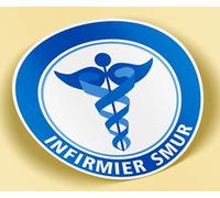 SC ® - Sticker/Autocollant - Vignette Caducée Rond Infirmier SMUR - Type de Pose Vitrophanie* (S'applique sur Le Pare-Brise à l'intérieur du véhicule)