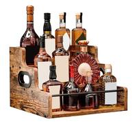 Scaffale Espositore Per Bottiglie Di Liquore - 3-Tier Organizer Per Liquori Con Recinzioni | Bottiglia Di Vino Stand Con Barre | Portabottiglie In Legno Vintage Per Appassionati, Collezionisti, Propri