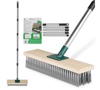 Scalnuvyyh Balai métallique robuste avec manche de 144,8 cm de long, brosse métallique rigide pour enlever la mousse de mauvaises herbes, brosse à récurer le sol pour patio, terrasse, jardin, garage