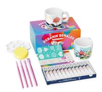 Scalnuvyyh Kit de peinture en céramique, kit de peinture en céramique, kit de bricolage créatif pour adultes, kit de poterie pour la maison comprenant tasses, peintures, pinceaux, motifs de pochoirs