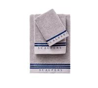 Scalpers Set de Serviettes de Bain (Coiffeuse 30 x 50 cm + Mains 50 x 90 cm + Salle de Bain 70 x 140 cm) 450 g/m² en Coton Gris avec Bleu Home