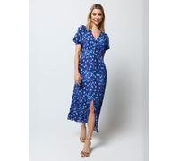 SCAMP & DUDE SCAMP & DUDE Blue Paradise Cheetah Blouson Sleeve Midi Tea Dress Blue 36