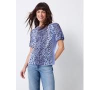 SCAMP & DUDE SCAMP & DUDE Blue Short Blouson Sleeve Top with Wild Leopard